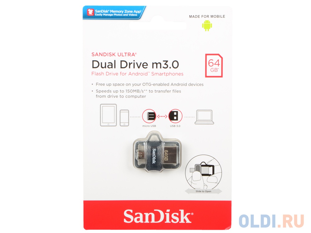 Внешний накопитель USB 64Gb SanDisk Ultra Dual SDDD3-064G-G46 черный