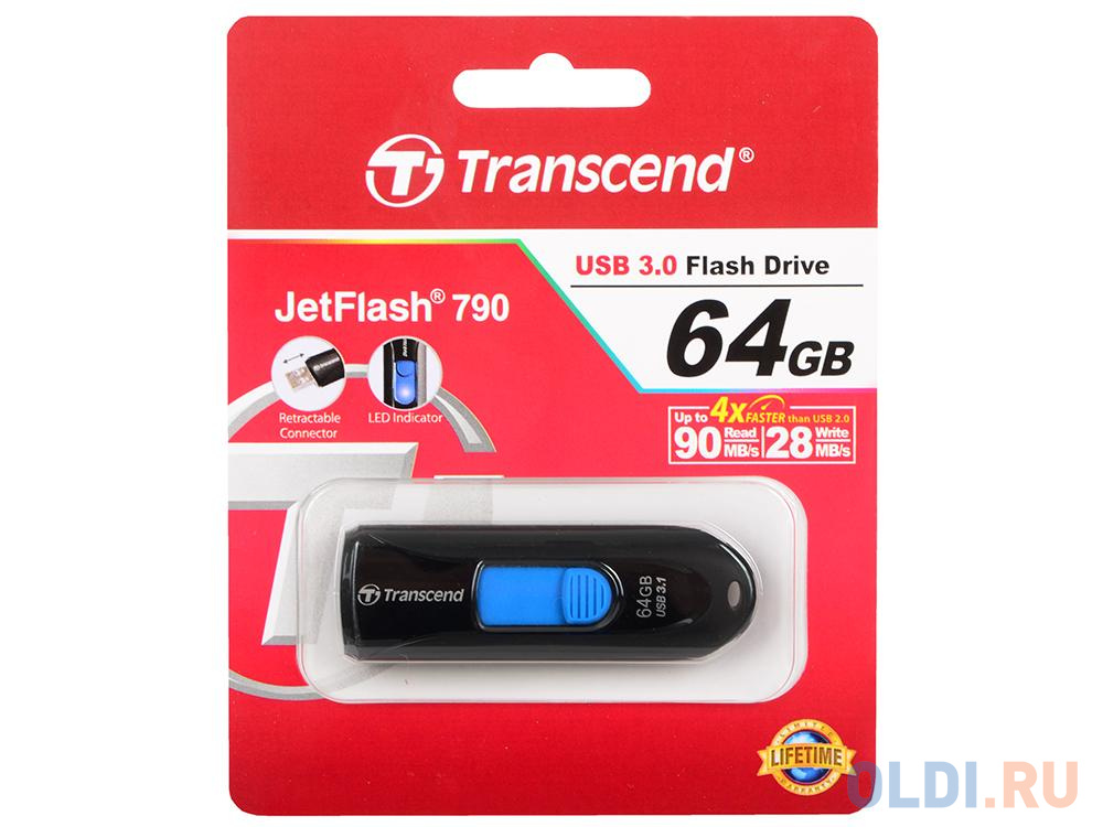 Внешний накопитель USB 64Gb Transcend Jetflash 790 USB3.0 TS64GJF790K черный флешка 128gb transcend jetflash 790 usb 3 0