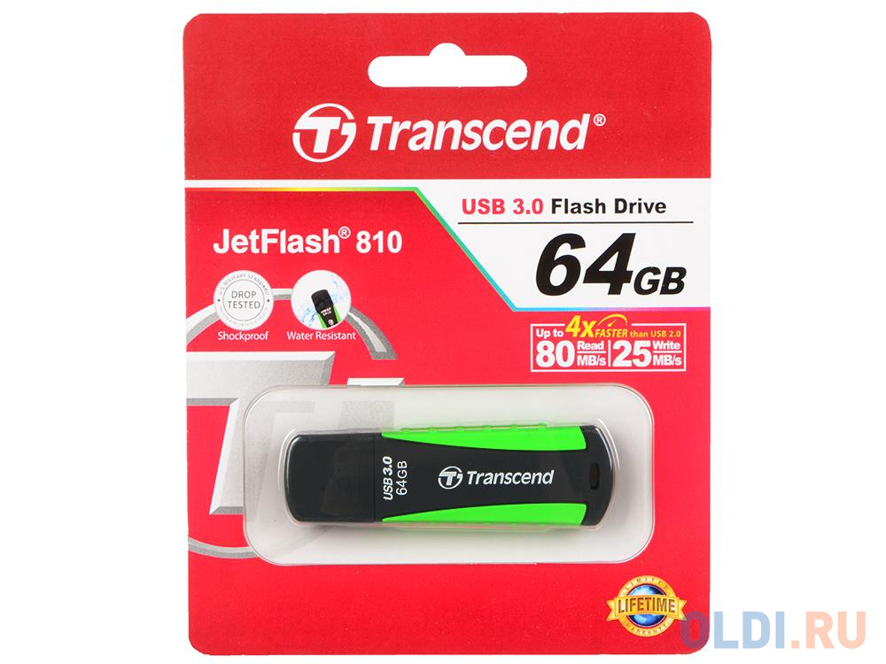 Флешка USB 64Gb Transcend Jetflash 810 TS64GJF810 черный/зеленый