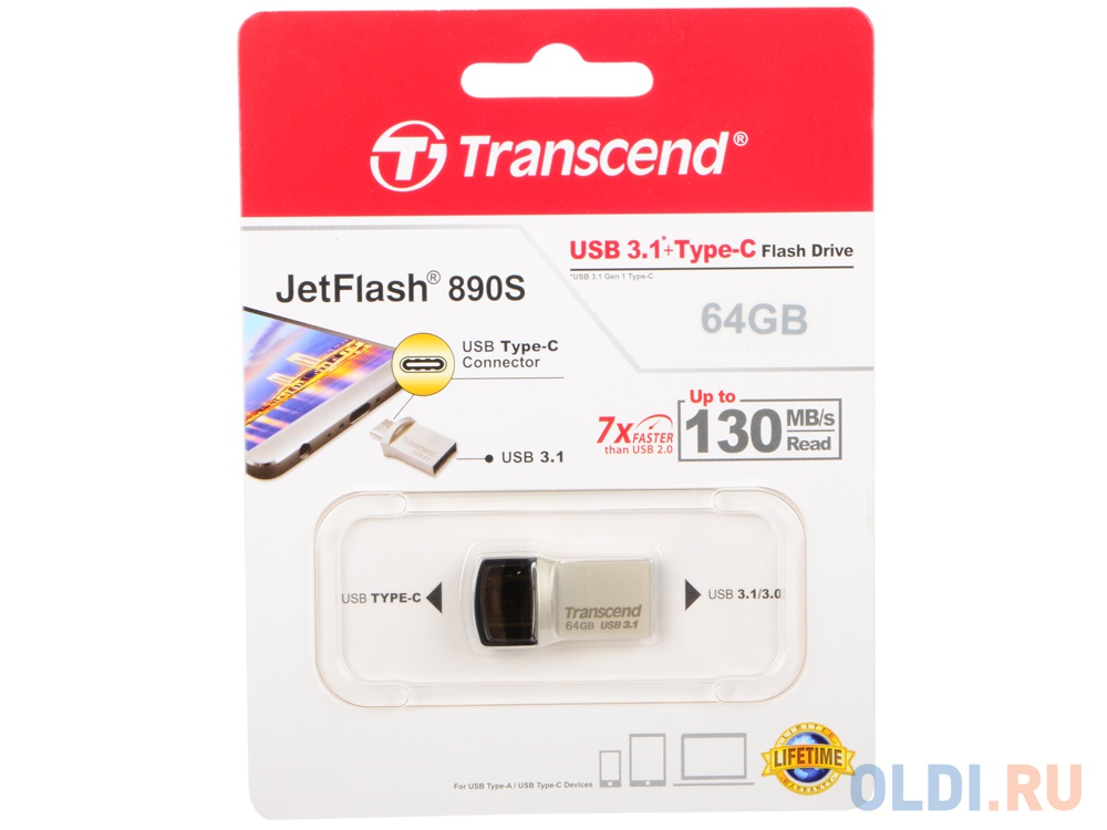 Флешка USB 64Gb Transcend Jetflash 890 TS64GJF890S серебристо-черный флешка usb 32gb transcend jetflash 890 ts32gjf890s серебристый