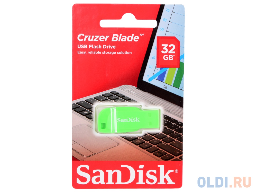 Внешний накопитель 32GB USB Drive <USB 2.0 SanDisk Cruzer Blade Green (SDCZ50C-032G-B35GE) - фото 1
