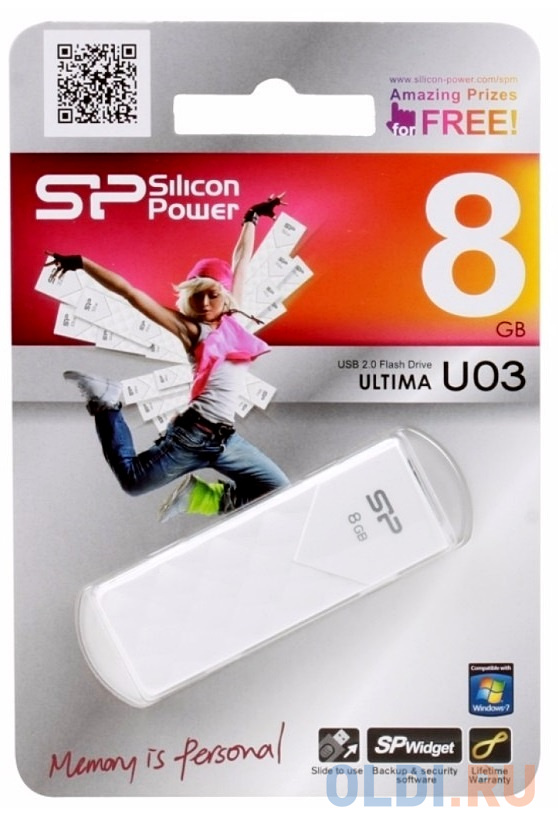 Внешний накопитель 8GB USB Drive <USB 2.0 Silicon Power Ultima U03 White (SP008GBUF2U03V1W)