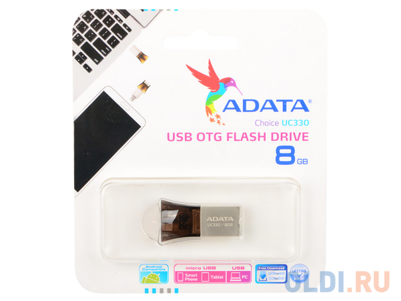 

Флешка USB 8Gb A-Data UC330 AUC330-8G-RBK черный серебристый