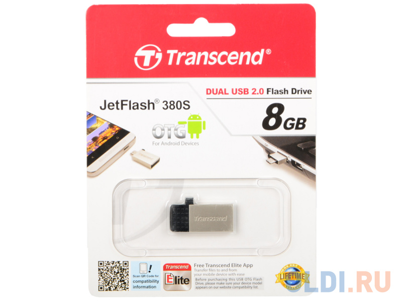 

Флешка USB 8Gb Transcend Jetflash 380 TS8GJF380S серебристый