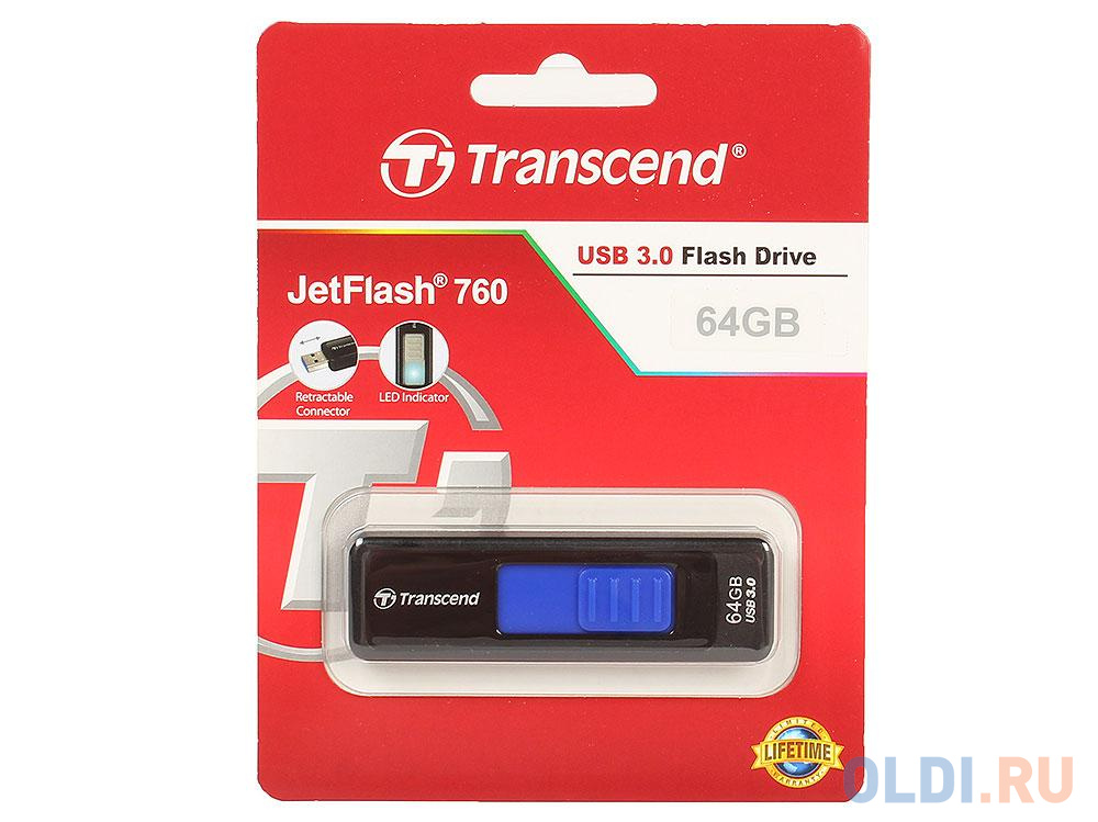 Внешний накопитель 64GB USB Drive <USB 3.0 Transcend 760 (TS64GJF760) флешка 256gb transcend jetflash 790 usb 3 0 синий ts256gjf790k