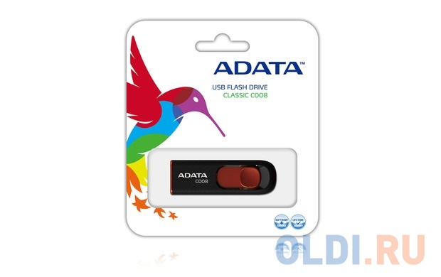 Внешний накопитель 64GB USB Drive ADATA USB 2.0 C008 черно-красная выдвижная AC008-64G-RKD - фото 2