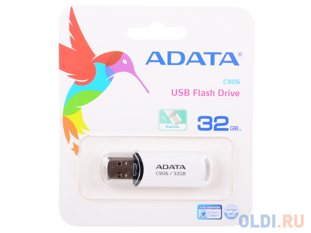 Внешний накопитель 32GB USB Drive ADATA USB 2.0 C906 white AC906-32G-RWH - фото 1