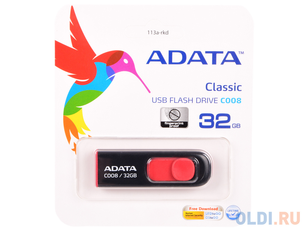Внешний накопитель 32GB USB Drive ADATA USB 2.0 C008 черно-красная выдвижная AC008-32G-RKD от OLDI