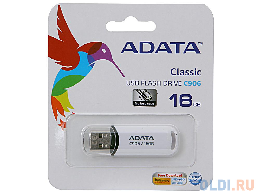 Внешний накопитель 16GB USB Drive ADATA USB 2.0 C906 white AC906-16G-RWH - фото 1