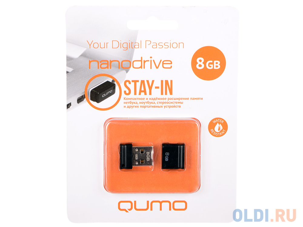 Флешка USB 8Gb QUMO NanoDrive USB2.0 черный QM8GUD-NANO-B флешка 8gb qumo qm8gud op1 black usb 2 0 черный