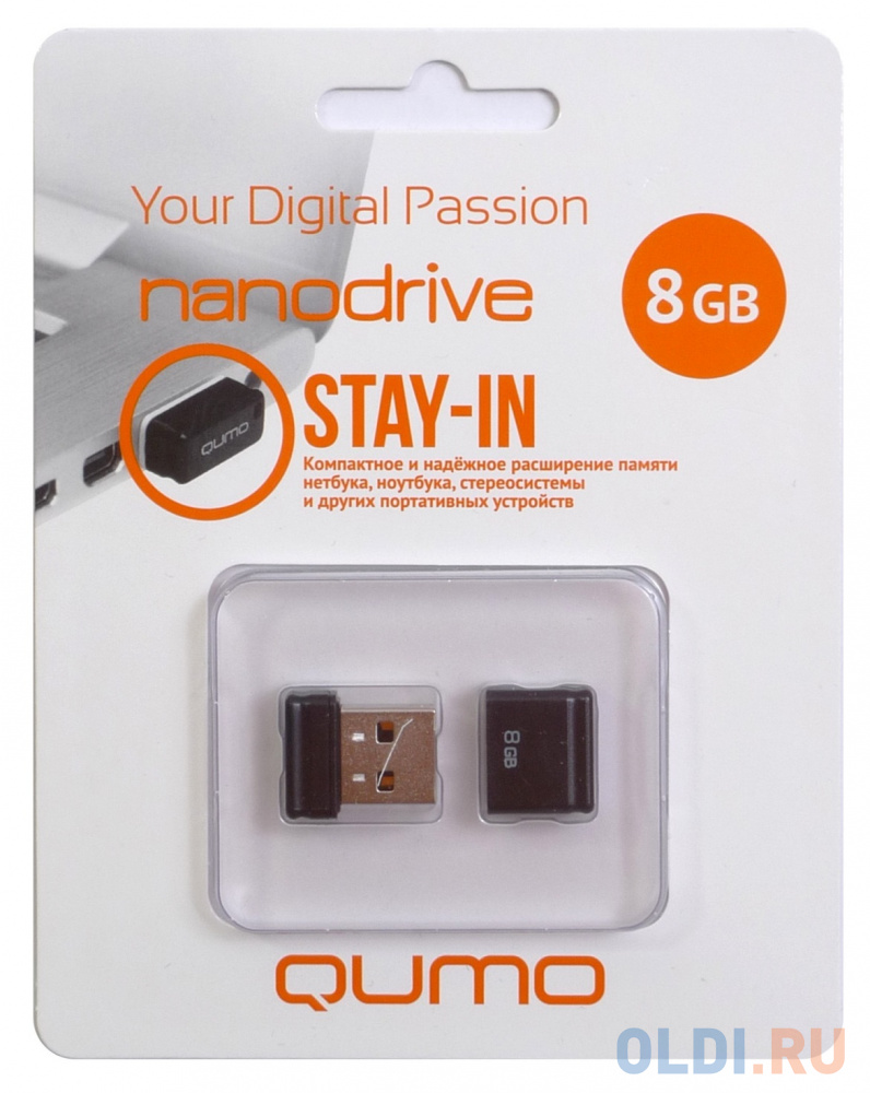 Флешка USB 8Gb QUMO NanoDrive USB2.0 черный QM8GUD-NANO-B