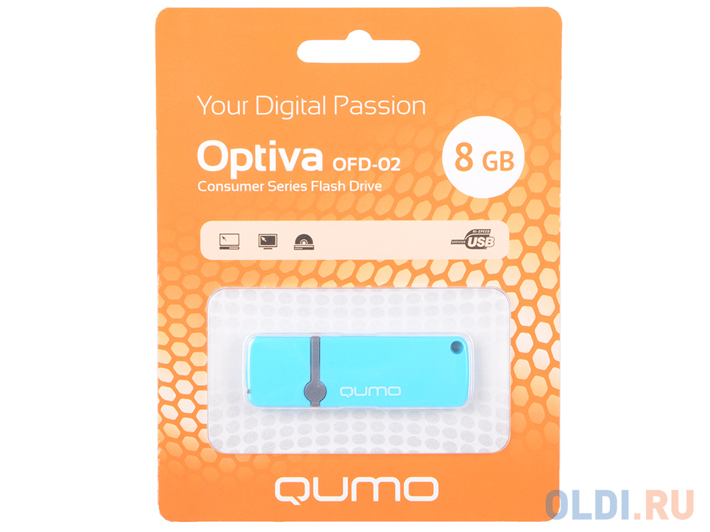 Флешка USB 8Gb QUMO Optiva 02 USB2.0 голубой QM8GUD-OP2-blue - фото 1