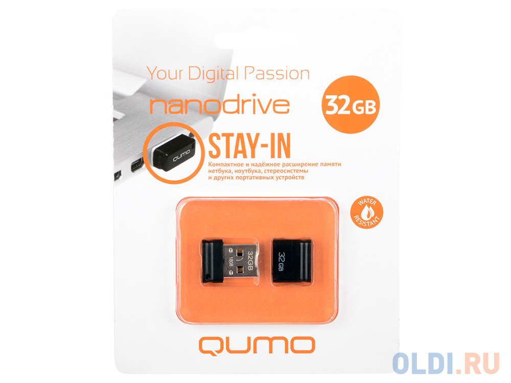Флешка USB 32Gb QUMO NanoDrive USB2.0 черный QM32GUD-NANO-B флешка usb 16gb qumo nanodrive usb2 0 qm16gud nano b