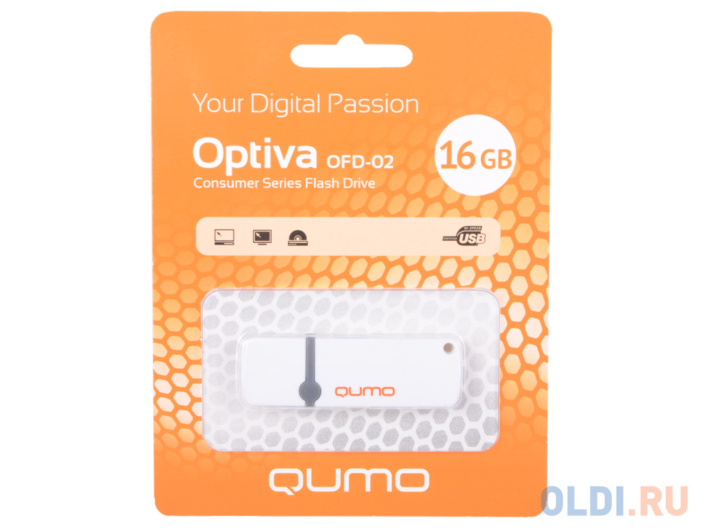 Флешка USB 16Gb QUMO Optiva 02 USB2.0 белый QM16GUD-OP2-White