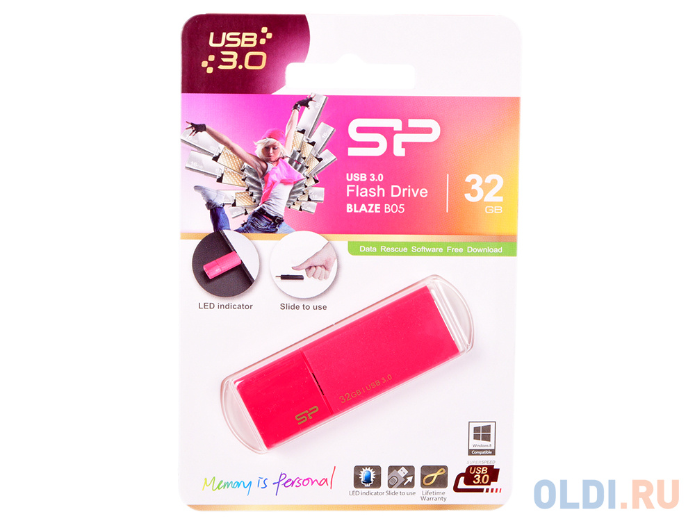 Внешний накопитель 32GB USB Drive <USB3.0 Silicon Power Blaze B05 SP032GBUF3B05V1H розовый внешний ssd external ssd transcend 1 0tb esd300 ts1tesd300p usb3 2 gen 2 type c 1050 950mbs 3d nand 60x20x7 8mm 9g розовый