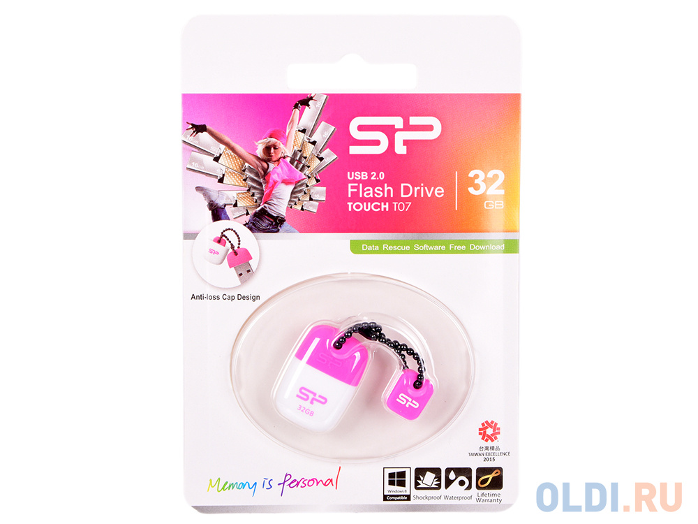Внешний накопитель 32GB USB Drive <USB 2.0 Silicon Power Touch T07 SP032GBUF2T07V1P белый/розовый - фото 1