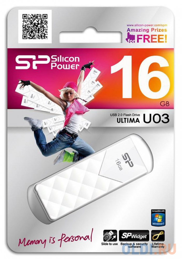 Внешний накопитель 16GB USB Drive <USB 2.0 Silicon Power Ultima U3 White (SP016GBUF2U03V1W) внешний накопитель 16gb usb drive usb 3 0 silicon power blaze b20 sp016gbuf3b20v1k