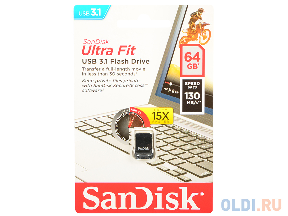 Внешний накопитель 64GB USB Drive <USB 3.1 Sandisk ULTRA FIT черный (SDCZ430-064G-G46)