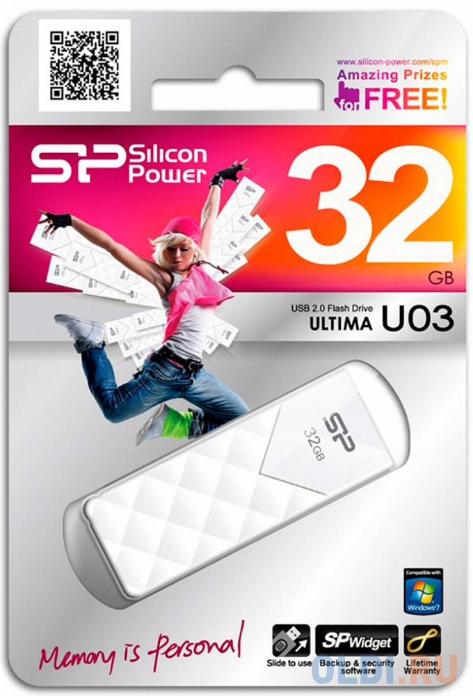 Внешний накопитель 32GB USB Drive <USB 2.0 Silicon Power Ultima U3 White (SP032GBUF2U03V1W)