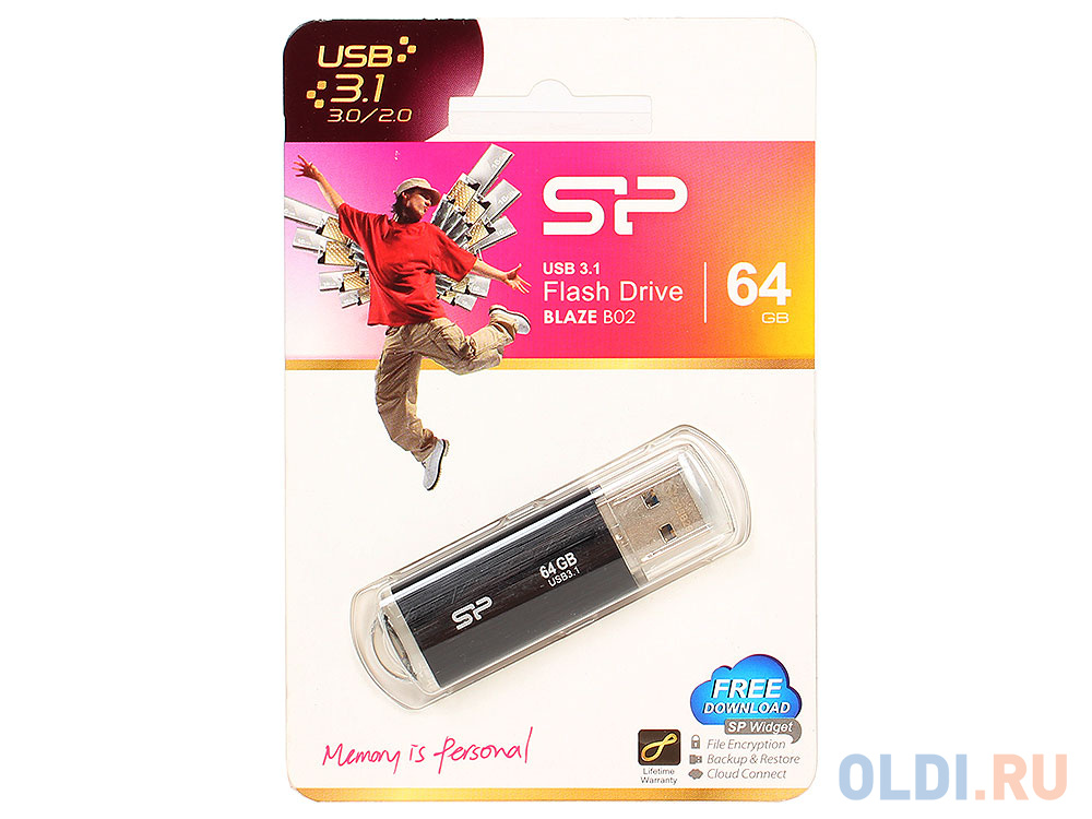 Внешний накопитель 64GB USB Drive <USB 3.0 Silicon Power Blaze B02 Black (SP064GBUF3B02V1K) - фото 1