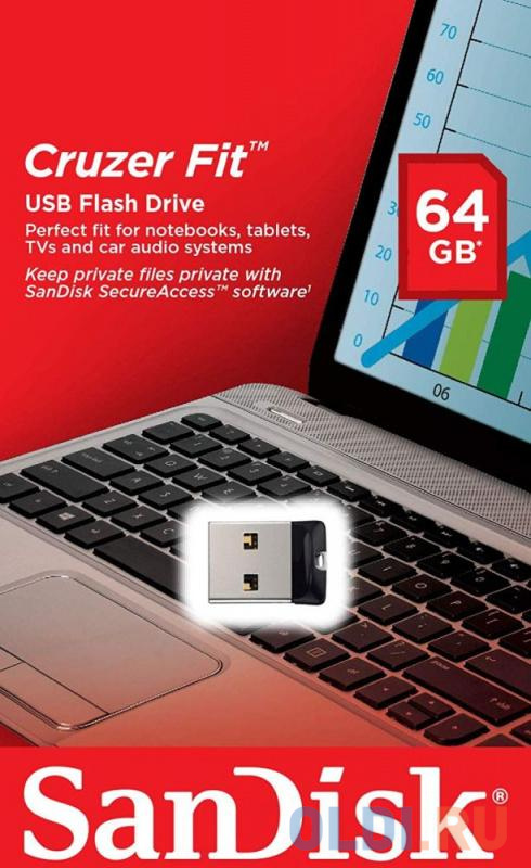 Внешний накопитель 64GB USB Drive <USB 2.0 Sandisk Cruzer Fit черный (SDCZ33-064G-G35) - фото 2
