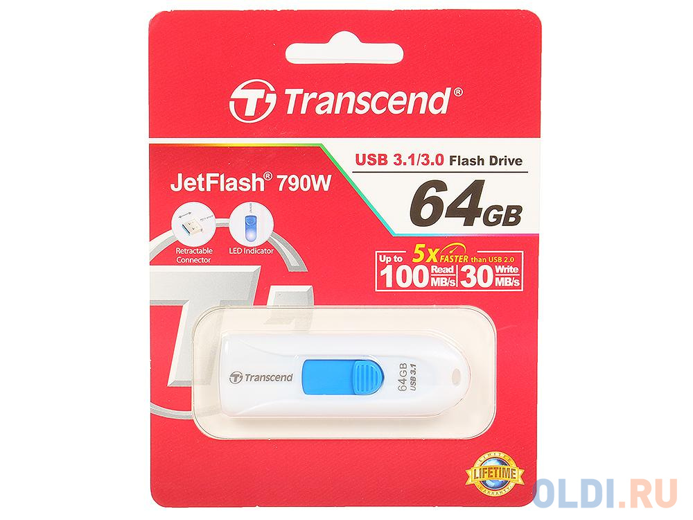 Внешний накопитель 64GB USB Drive <USB 3.0 Transcend 790W (TS64GJF790W) флешка 256gb transcend jetflash 790 usb 3 0 синий ts256gjf790k