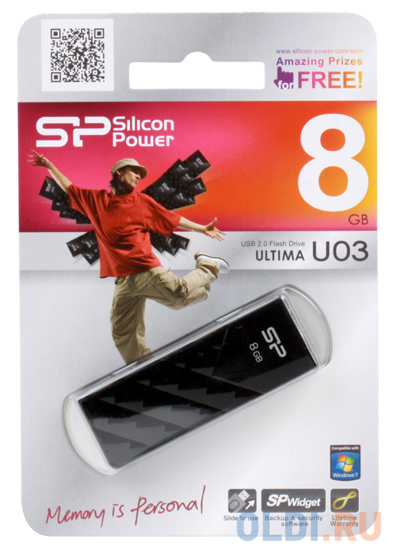Внешний накопитель 8GB USB Drive <USB 2.0 Silicon Power Ultima U03 Black (SP008GBUF2U03V1K)
