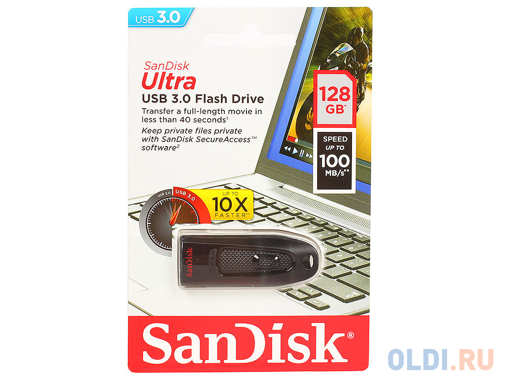 Внешний накопитель 128GB USB Drive <USB 3.0 SanDisk Ultra (SDCZ48-128G-U46) внешний накопитель 256gb usb drive usb 3 1 samsung bar plus up to 300mb s muf 256be4 apc