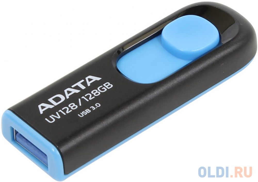 Внешний накопитель 128GB USB Drive ADATA USB 3.1 UV128 черно-синяя выдвижная AUV128-128G-RBE - фото 1