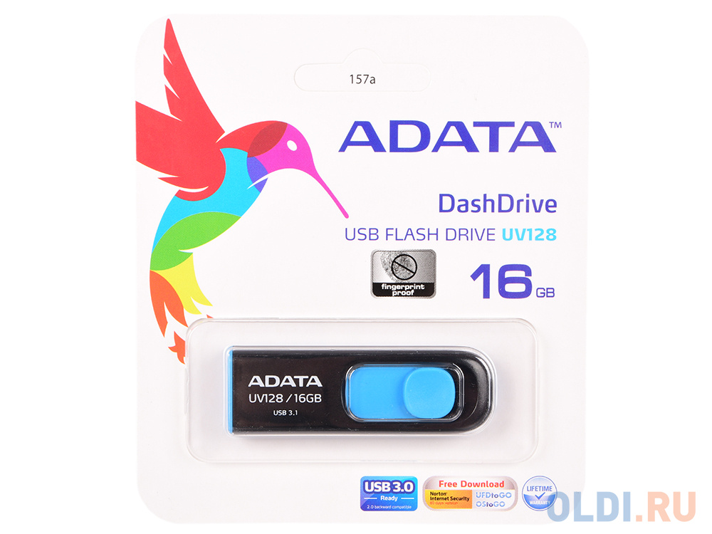 Внешний накопитель 16GB USB Drive ADATA USB 3.1 UV128 черно-синяя выдвижная AUV128-16G-RBE - фото 2
