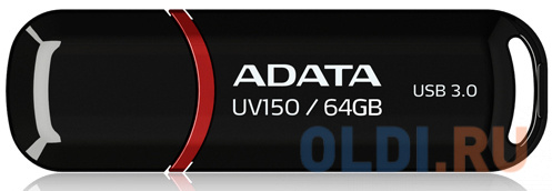 Внешний накопитель 64GB USB Drive ADATA USB 3.1 UV150 черная 90/20 МБ/с AUV150-64G-RBK - фото 1