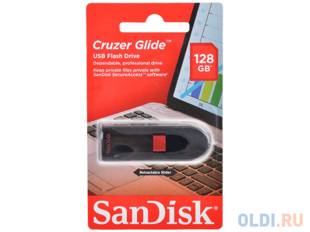 Внешний накопитель 128GB USB Drive  USB 2.0 SanDisk Cruzer Glide (SDCZ60-128G-B35) флешка 128gb sandisk sdix90n 128g gn6ne usb 3 1 lightning зеленый серебристый