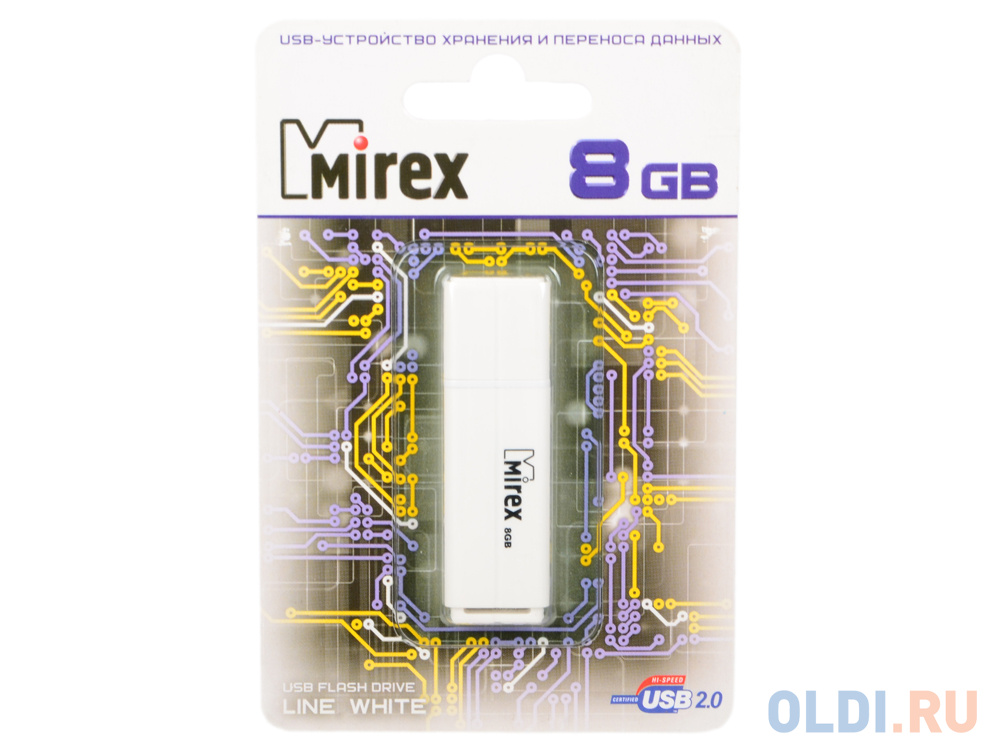 Флешка USB 8Gb Mirex Line 13600-FMULWH08 белый флешка 32gb mirex swivel usb 2 0 белый 13600 fmuswt32
