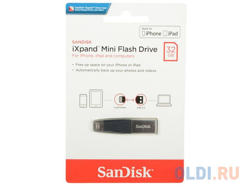 

Флешка USB 32Gb SanDisk iXpand Mini SDIX40N-032G-GN6NN черный/серебристый