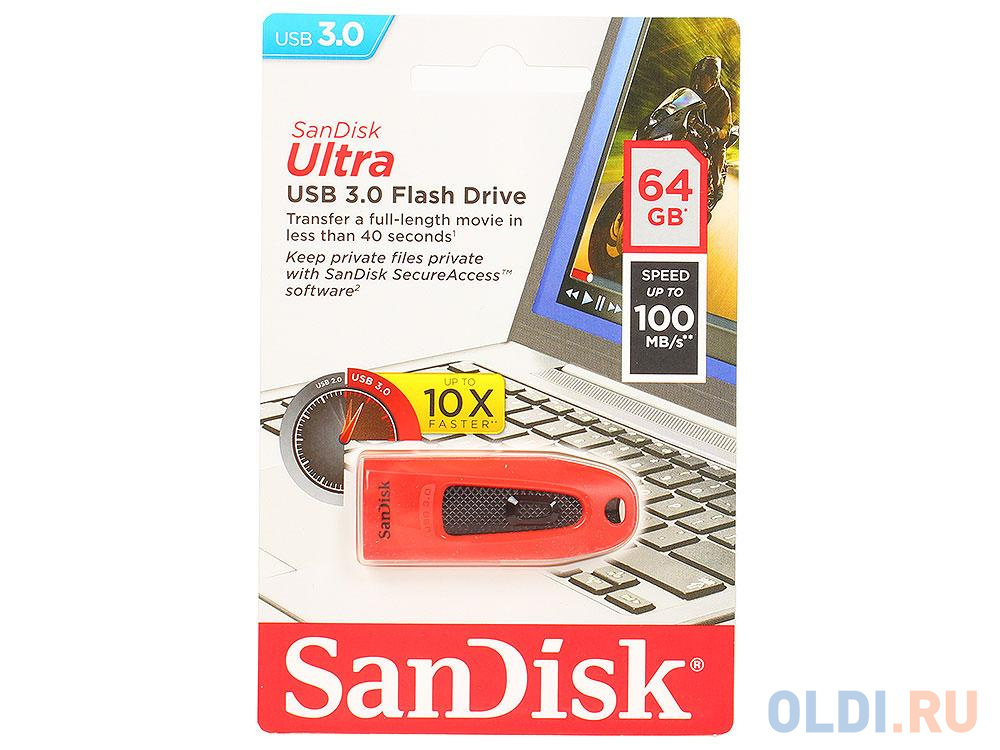 Внешний накопитель 64GB USB Drive <USB 3.0> SanDisk Ultra (SDCZ48-064G-U46R) - фото 1