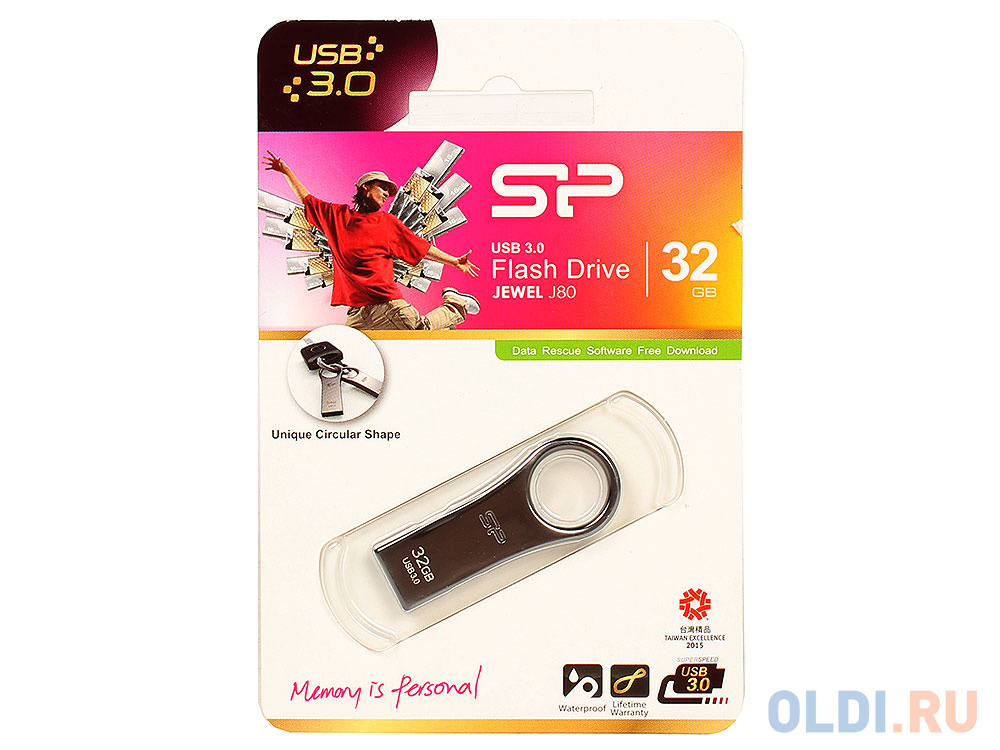 Внешний накопитель 32GB USB Drive <USB 3.0> Silicon Power Jewel J80 Titanium (SP032GBUF3J80V1T)