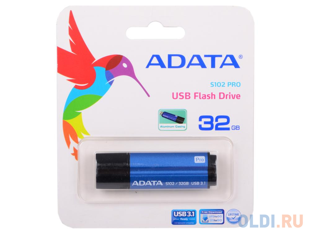 Внешний накопитель 32GB USB Drive ADATA USB 3.1  S102 PRO синий (80/20 мб/с) AS102P-32G-RBL - фото 1