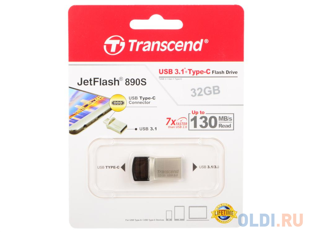 Флешка USB 32Gb Transcend JetFlash 890 TS32GJF890S серебристый флешка 256gb transcend jetflash 790 usb 3 0 синий ts256gjf790k