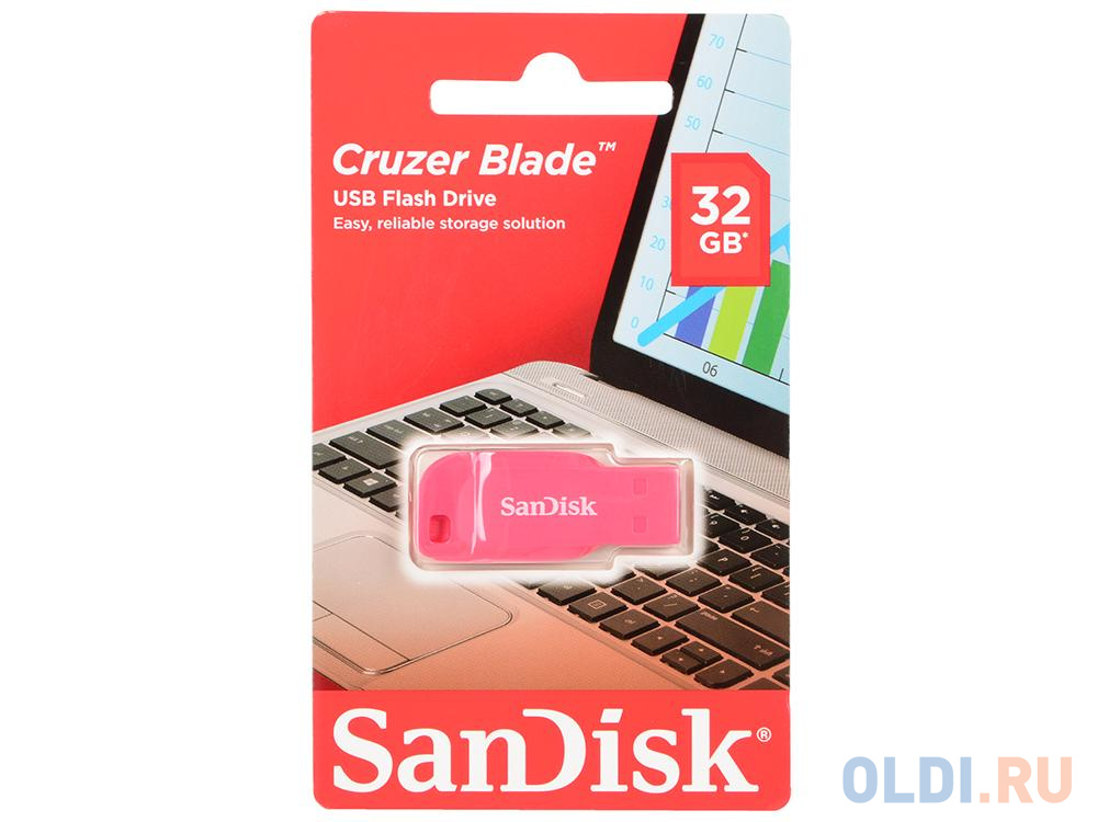 Внешний накопитель 32GB USB Drive USB 2.0 SanDisk Cruzer Blade Pink (SDCZ50C-032G-B35PE) от OLDI