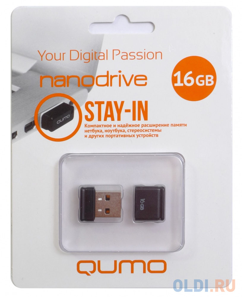 Флешка USB 16Gb QUMO NanoDrive USB2.0 черный QM16GUD-NANO-B - фото 2