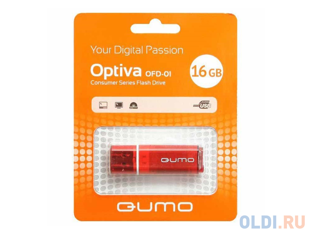 

Флешка 16Gb QUMO QM16GUD-OP1-red USB 2.0 красный