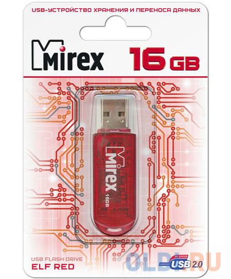 Флеш накопитель 16GB Mirex Elf, USB 2.0, Красный