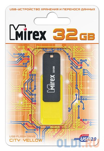 Флешка 32Gb Mirex City USB 2.0 черный желтый 13600-FMUCYL32