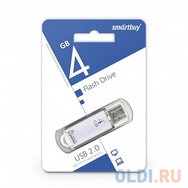 Smartbuy USB Drive 4Gb V-Cut series Silver SB4GBVC-S - фото 1