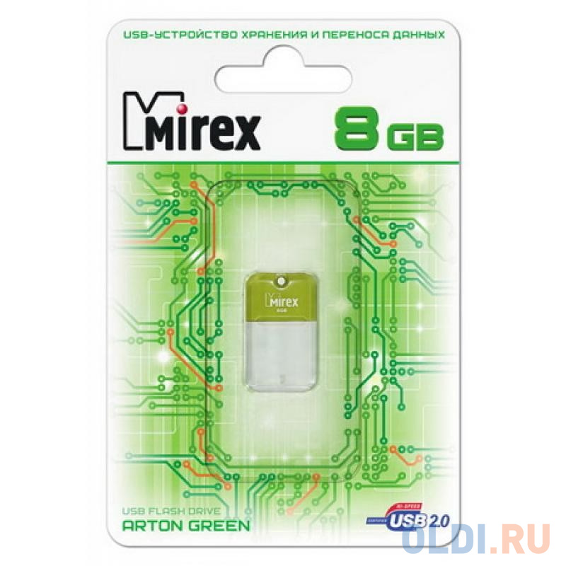 Флешка 8Gb Mirex 8GB Mirex Arton, USB 2.0, Зеленый USB 2.0 зеленый 13600-FMUAGR08 флешка 64gb mirex city usb 2 0 желтый 13600 fmucyl64
