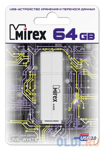 Флешка 64Gb Mirex Line USB 2.0 белый 13600-FMULWH64 флешка 512gb netac nt03u182n 512g 30bl usb 3 0 белый синий
