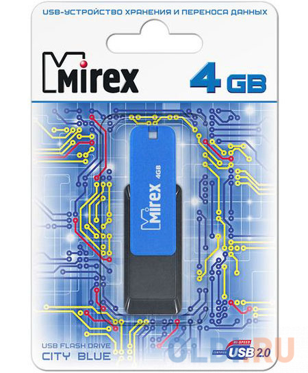 Флеш накопитель 4GB Mirex City, USB 2.0, Синий флеш накопитель 16gb mirex city usb 2 0 синий
