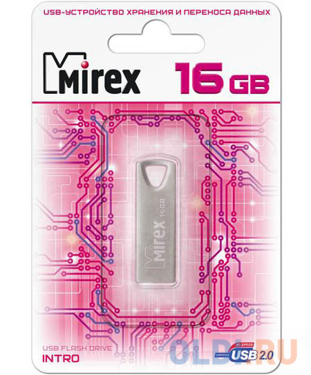 Флеш накопитель 16GB Mirex Intro, USB 2.0, Металл флеш накопитель 16gb mirex intro usb 2 0 металл