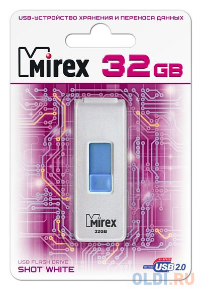 Флеш накопитель 32GB Mirex Shot, USB 2.0, Белый от OLDI