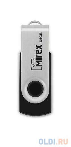 Флеш накопитель 64GB Mirex Swivel, USB 2.0, Черный флеш накопитель 16gb mirex shot usb 2 0 белый